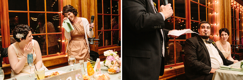 These are photos of the maid of honor and best man speeches.