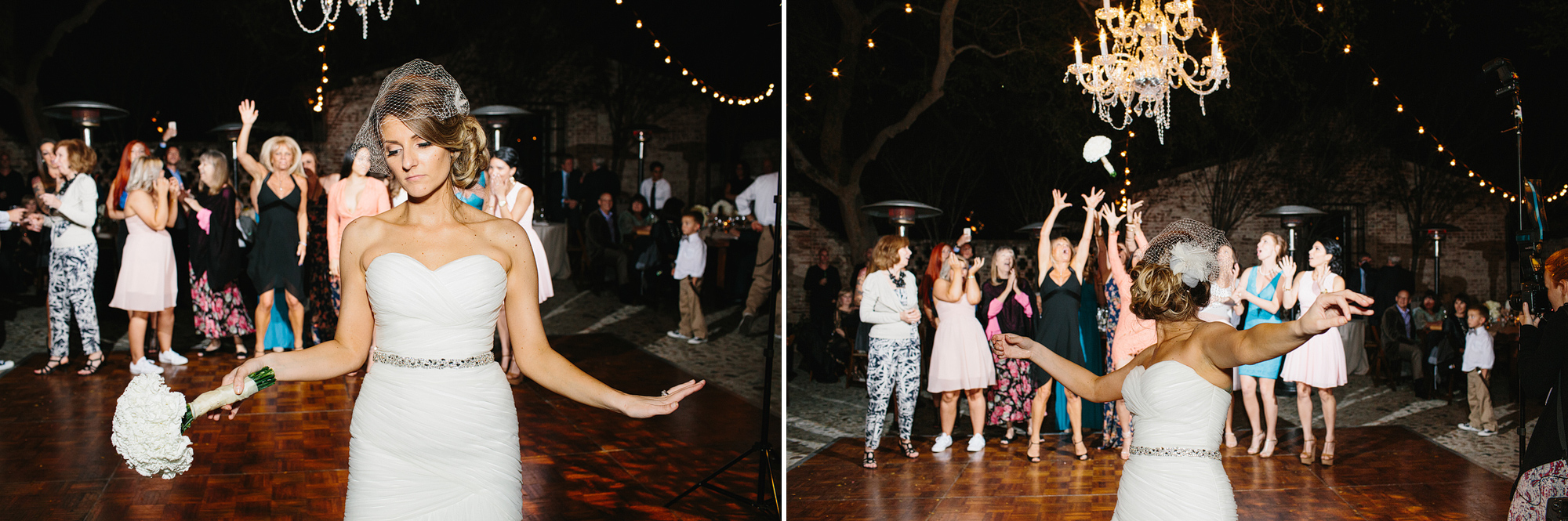 This is the bride tossing her bouquet to all the single ladies. 