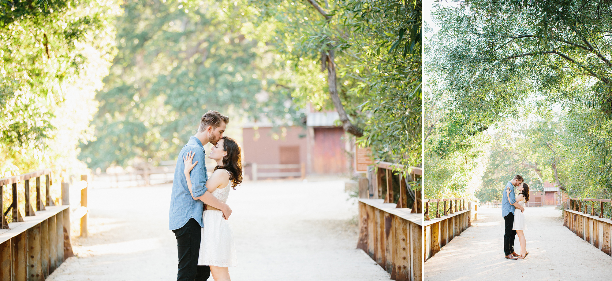 These are adorable photos of Laura and Karl on a bridge. 