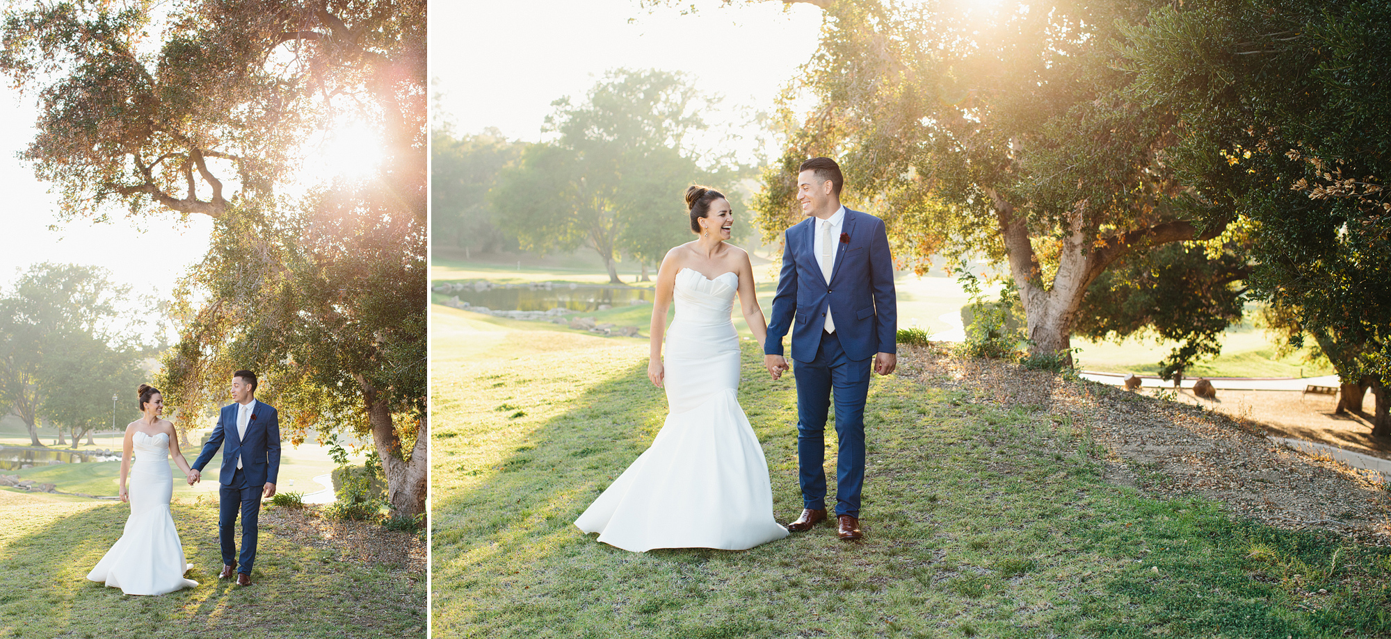 Christina and Mike are walking on the golf course.