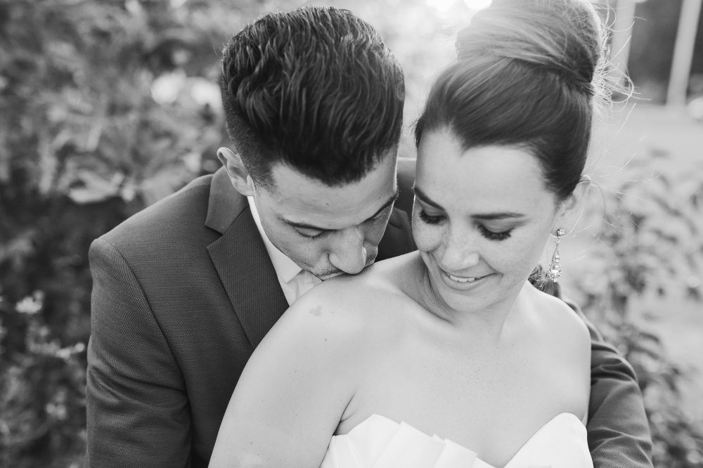 This is a sweet black and white photo of the bride and groom. 