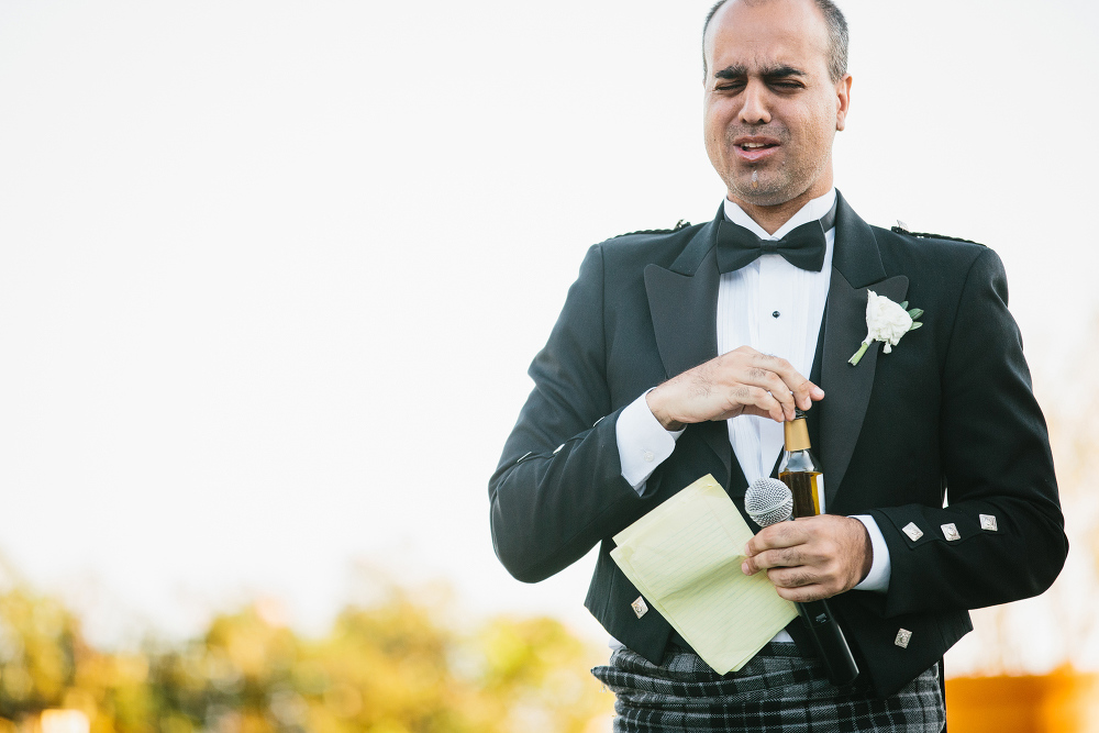 The best man drank olive oil during his speech. 