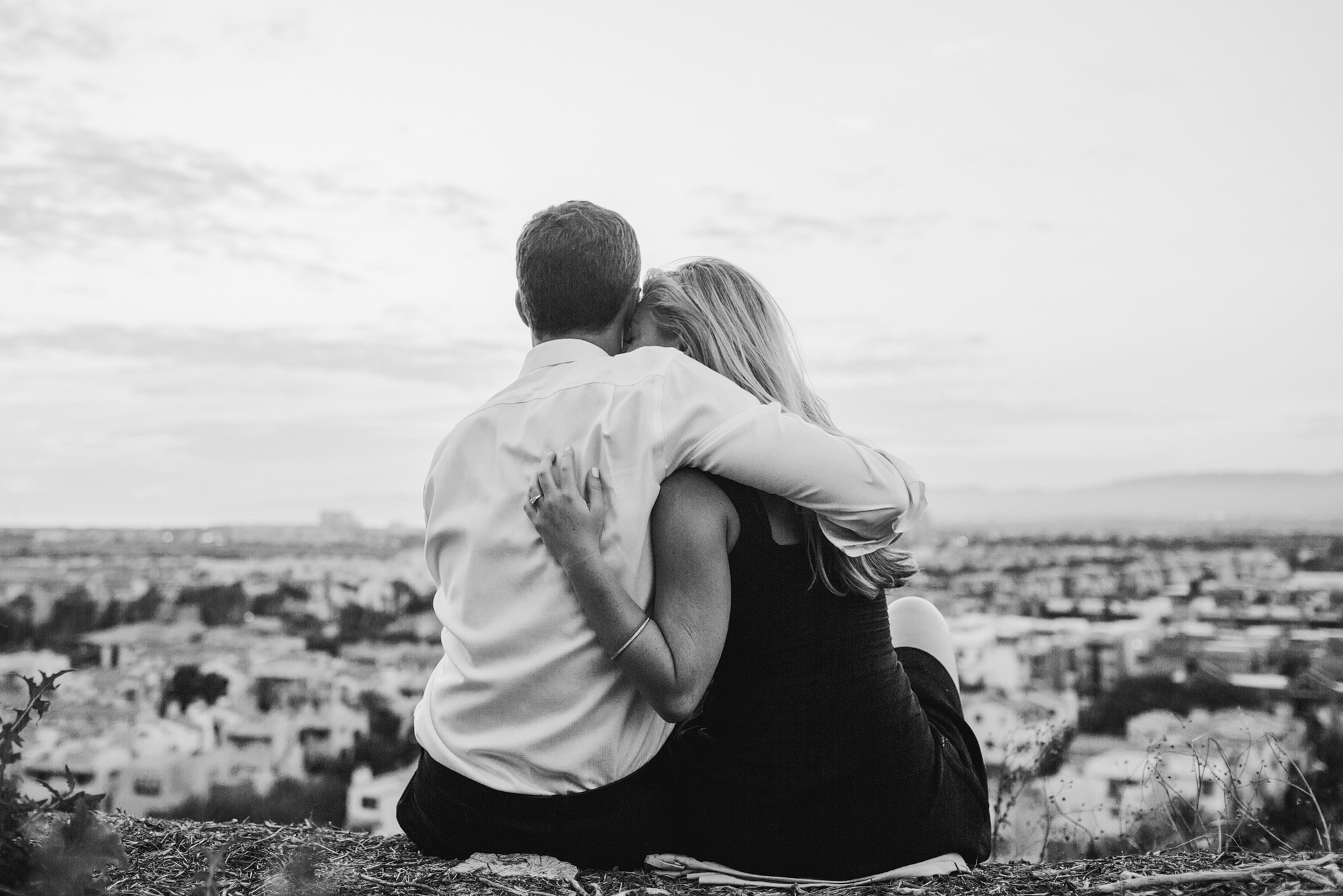 A beautiful black and white photo on the hillside. 