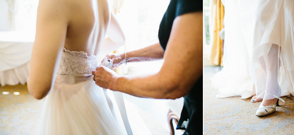 Laura getting dressed on her wedding day. 