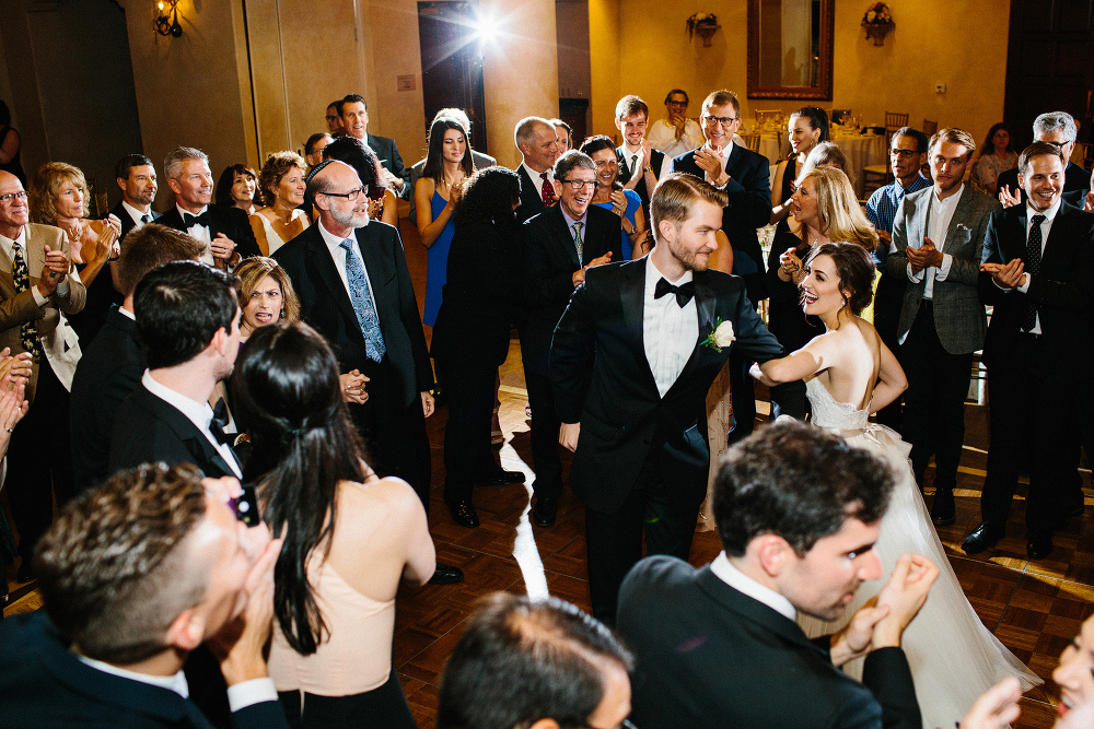 Laura and Karl dancing in the middle of their guests. 