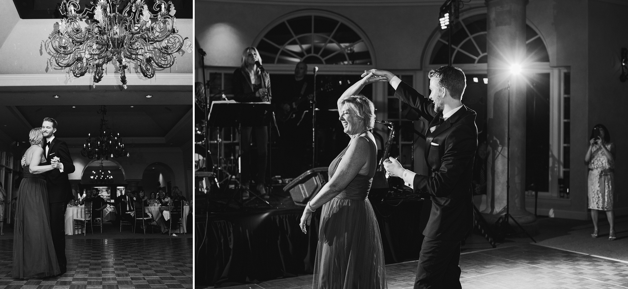 The mother son dance during the reception. 