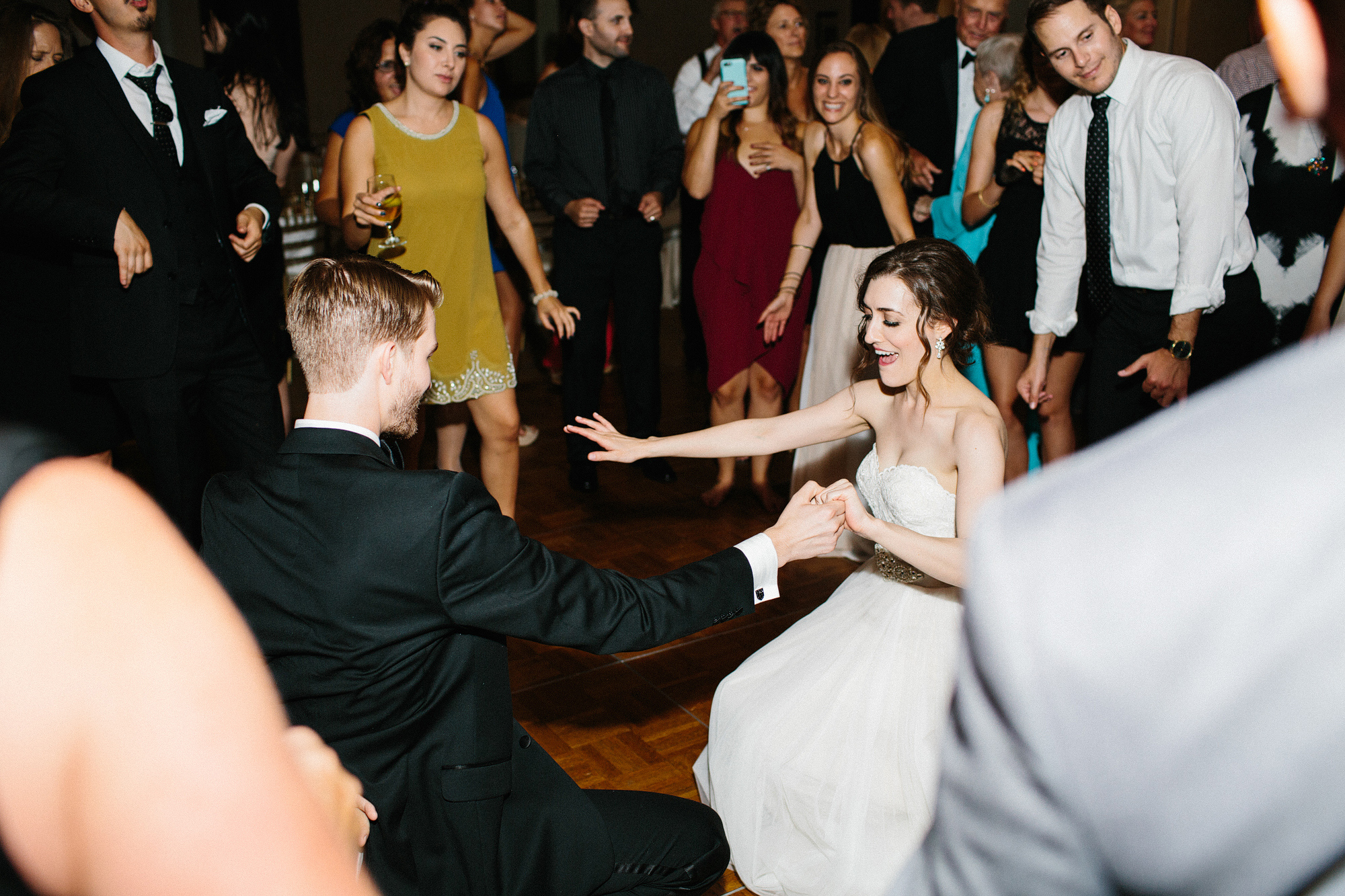 The bride and groom dancing together during the reception. 