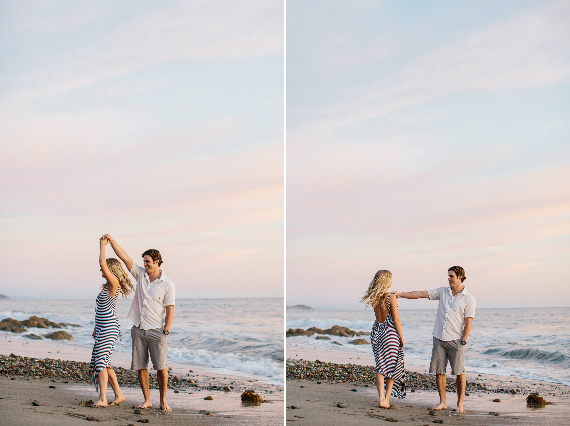 The couple dancing on the beach. 